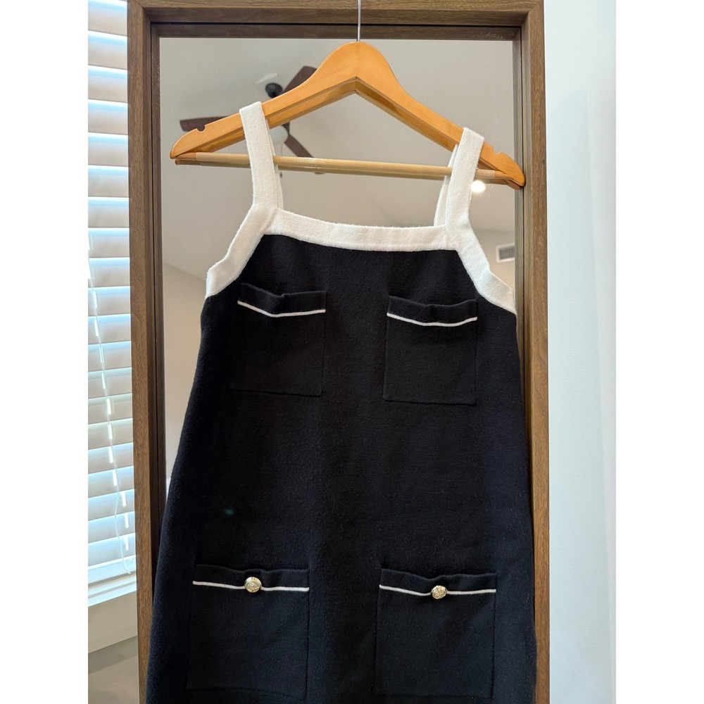 English Factory Women Dress M Black Knit Mini preppy old money Anthropologie - Picture 3 of 6